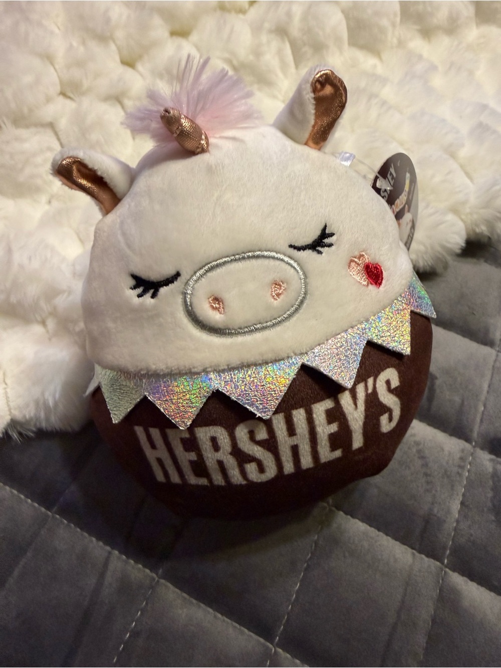 Squishmallows Hershey's Chocolate Pig Plush - White, Brown, Rose Gold Accents